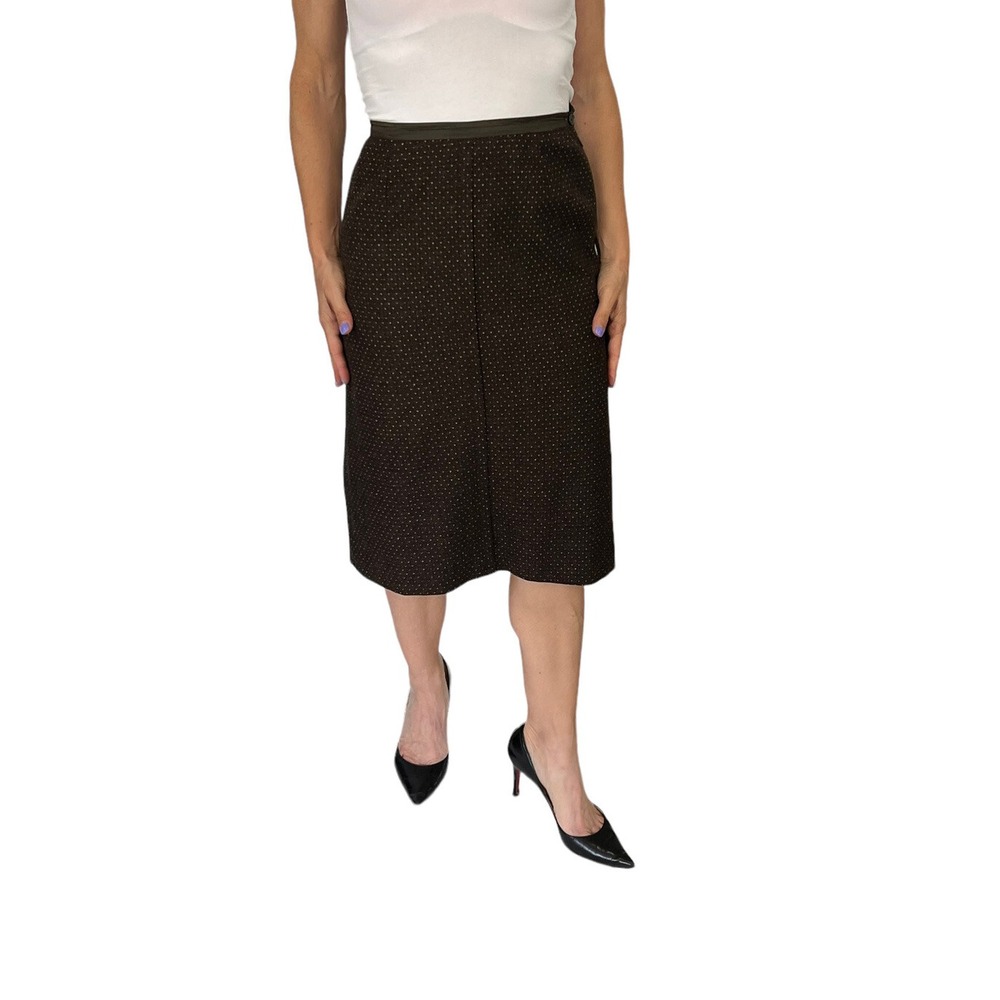 ETRO MILANO BROWN POLKA DOT WOOL STRAIGHT MIDI SKIRT SZ 40 2/4 - Picture 3 of 13